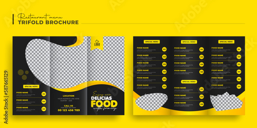 Editable Food menu trifold brochure flyer template design, Restaurant  Healthy luxury  food menu Brochure flyer catalog leaflet booklet Template design (ID: 587665129)