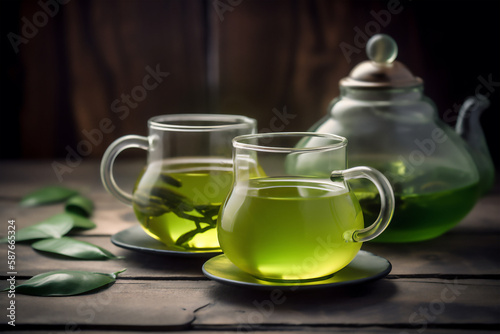 Healthy green tea cup, generative AI