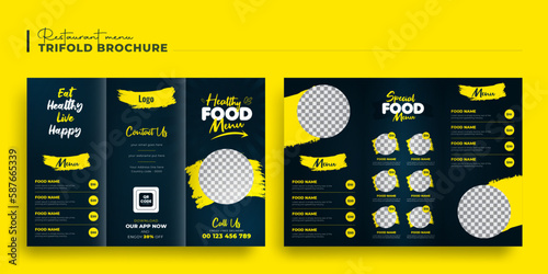 Food menu template design, set of editable restaurant trifold fold brochure flyer leaflet poster booklet template design (ID: 587665339)