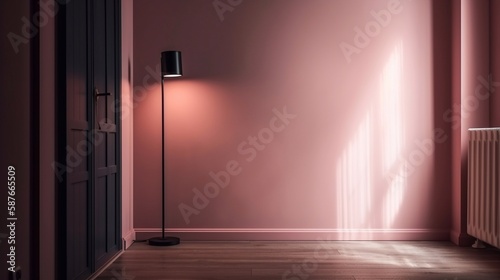 A blank  light pink wall. Generative AI.