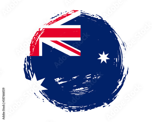 Circular hand painted textured brush flag of Australia country with plain solid background