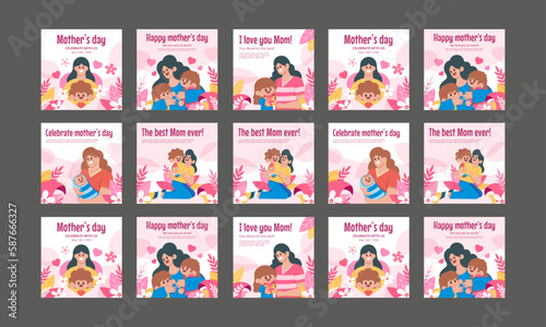 happy mother day social media post template vector flat design