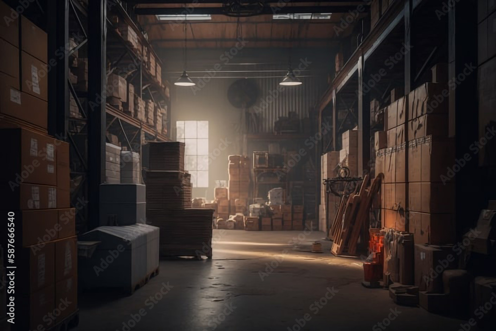 Warehouse Interior with Cinematic Color Grading generative ai