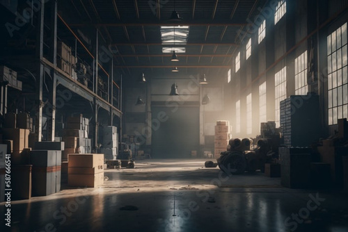 Warehouse Interior with Cinematic Color Grading generative ai