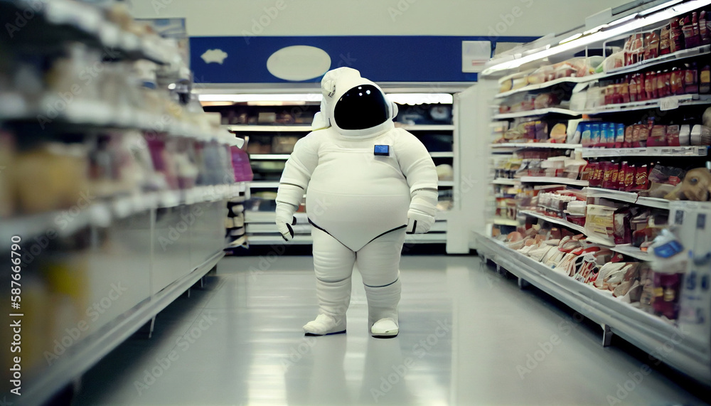 Obraz premium Astronaut in the supermarket. Generative AI