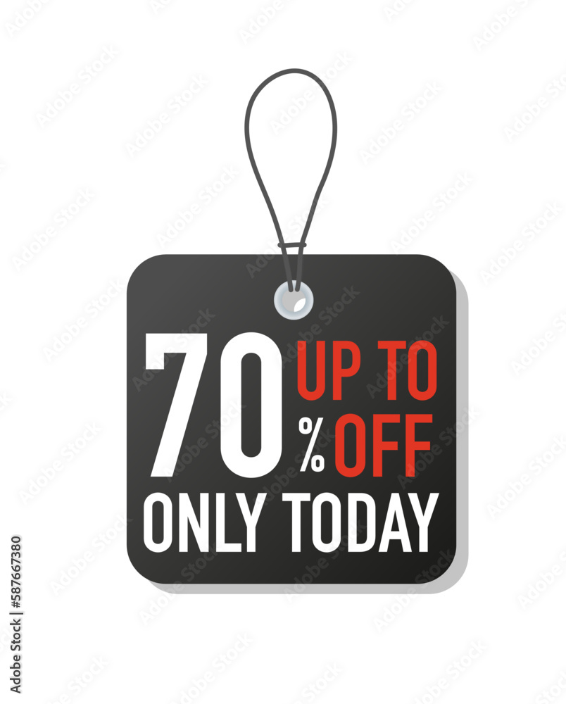 Square pricetag Black Friday. 70 percent off today only offer. Marketing and advertising. Template, layout and mock up. Holiday and festival. Cartoon flat vector illustration
