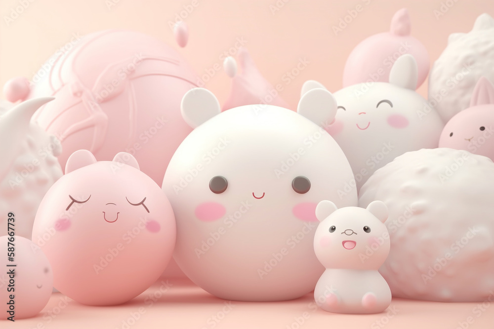 Cute funny smiling characters in kawaii style, pastel palette. Generative AI Cute funny smiling characters in kawaii style, pastel palette. Generative AI