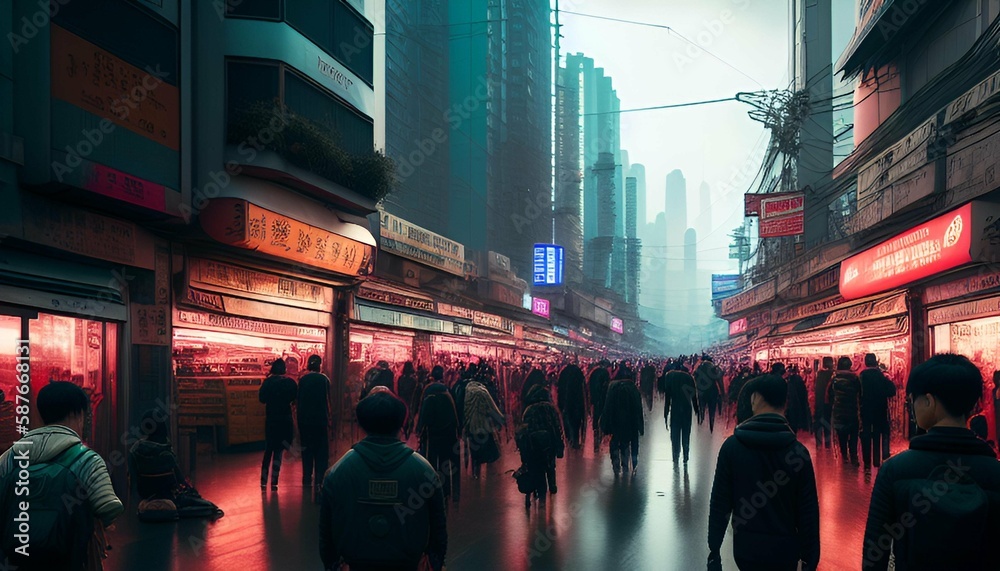 The future. Cyberpunk, overpopulation, metropolitan city-life in an urban world.