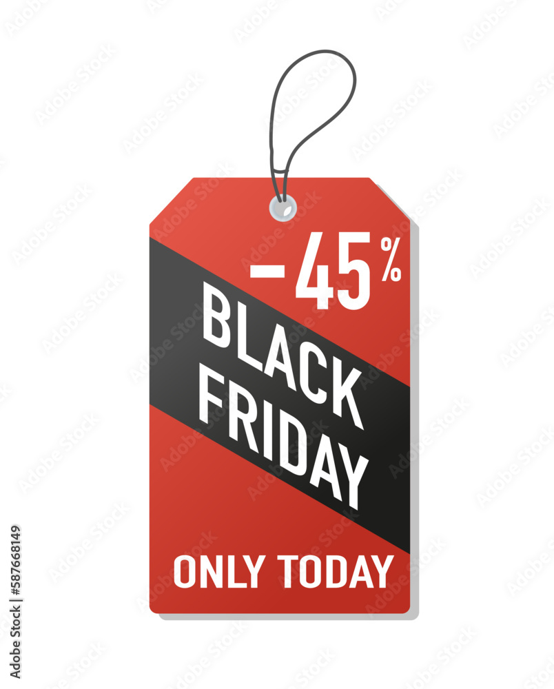 Square pricetag Black Friday. Tag for store or market, online shopping and ecommerce. Marketing and advertising poster or banner for website. Cartoon flat vector illustration