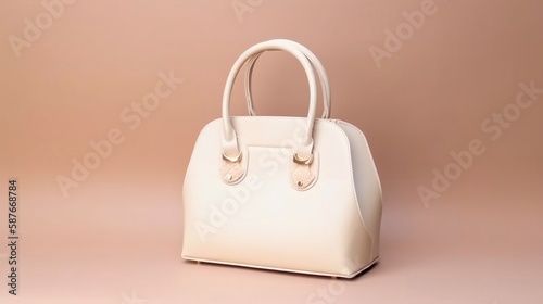 Fashionable women's youth bag in white on a pink background. Generative AI.