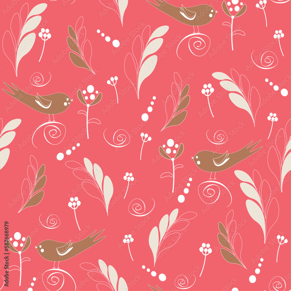seamless pattern with abstract birds and plants seamless pattern with abstract birds and plants