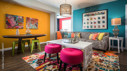 Interior design showcasing a stylish and vibrant living space © Visual Prompter