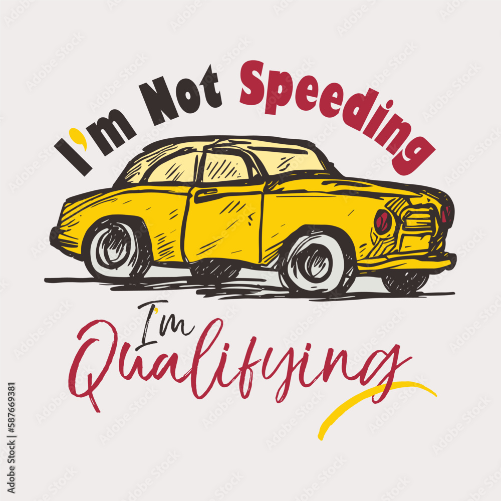A yellow car with the words t-shirt design template