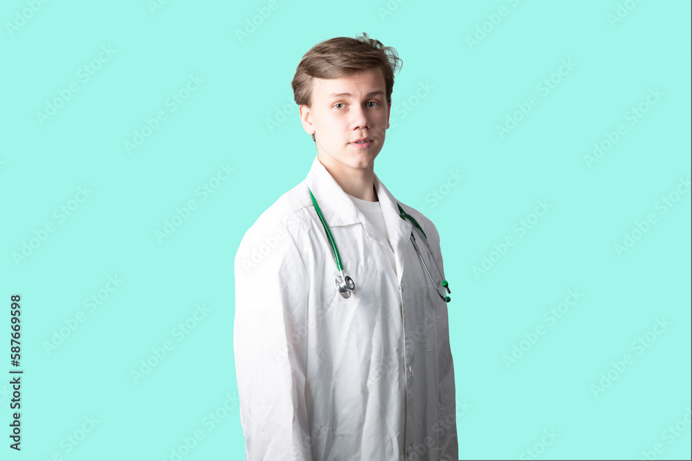 A therapist on a green background.Admission of patients in the hospital. A therapist on a green background.Admission of patients in the hospital.
