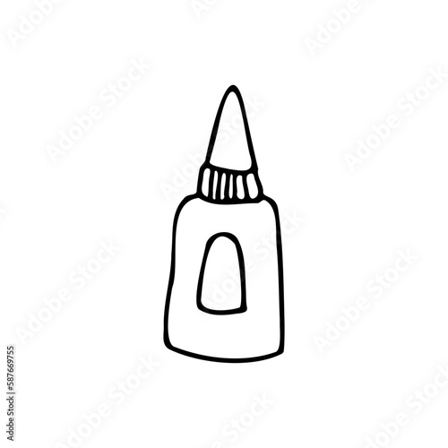 Nasal drops. Medicine. Treatment of colds, flu, infectious diseases. Pharmacy nasal spray. Doodle. Vector illustration. Hand drawn. Outline.
