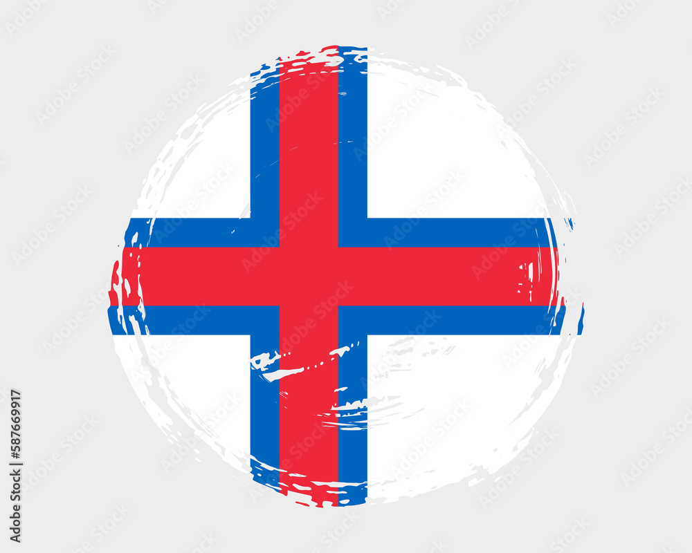 Fototapeta premium Circular hand painted textured brush flag of Faroe Islands country with plain solid background