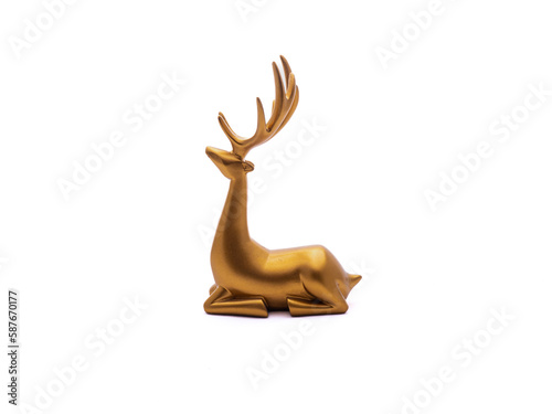 antique golden deer isolated on white background