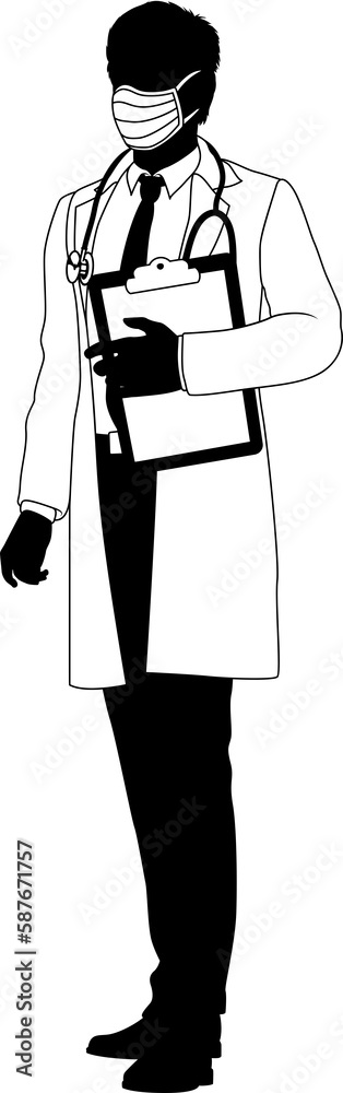 Doctor Man and Clipboard Medical Silhouette Person Doctor Man and Clipboard Medical Silhouette Person
