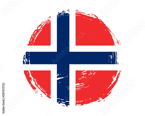 Circular hand painted textured brush flag of Norway country with plain solid background