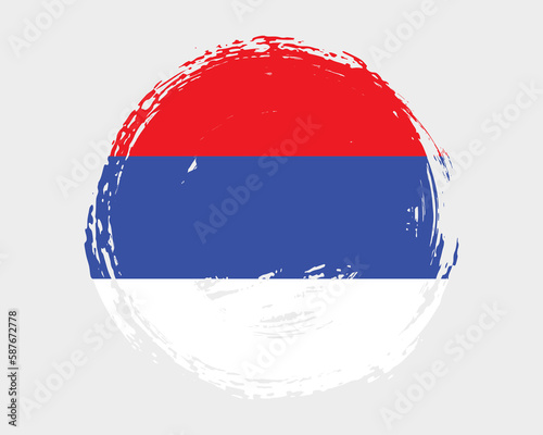 Circular hand painted textured brush flag of Republika Srpska country with plain solid background