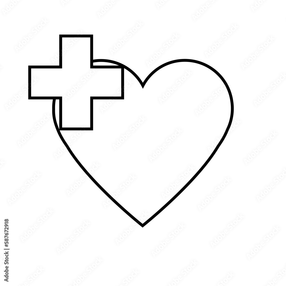 Illustration health care icon, cross in heart. Illustration of medicine on health care Illustration health care icon, cross in heart. Illustration of medicine on health care