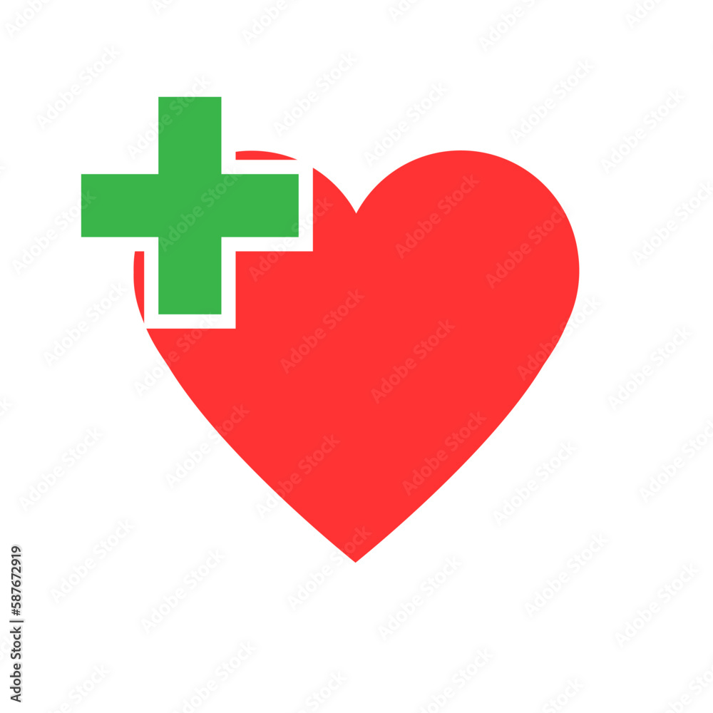 Illustration health care icon, cross in heart. Illustration of medicine on health care Illustration health care icon, cross in heart. Illustration of medicine on health care