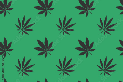 Green pattern of dark leaves of Cannabis Indica  Sativa