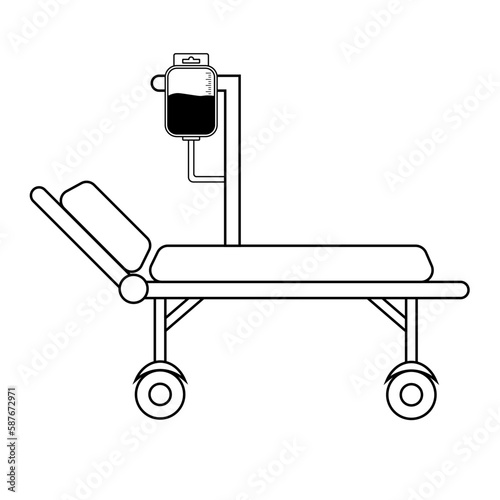 Hospital bed with medical equipments, intensive care, resuscitation