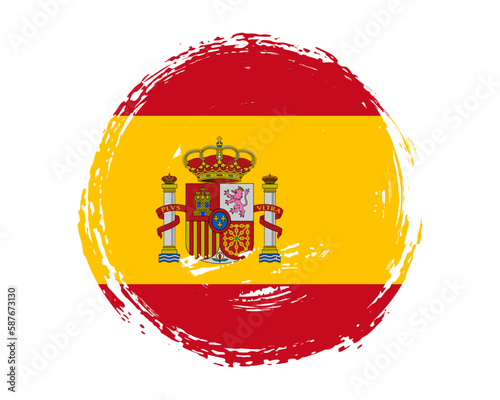 Circular hand painted textured brush flag of Spain country with plain solid background