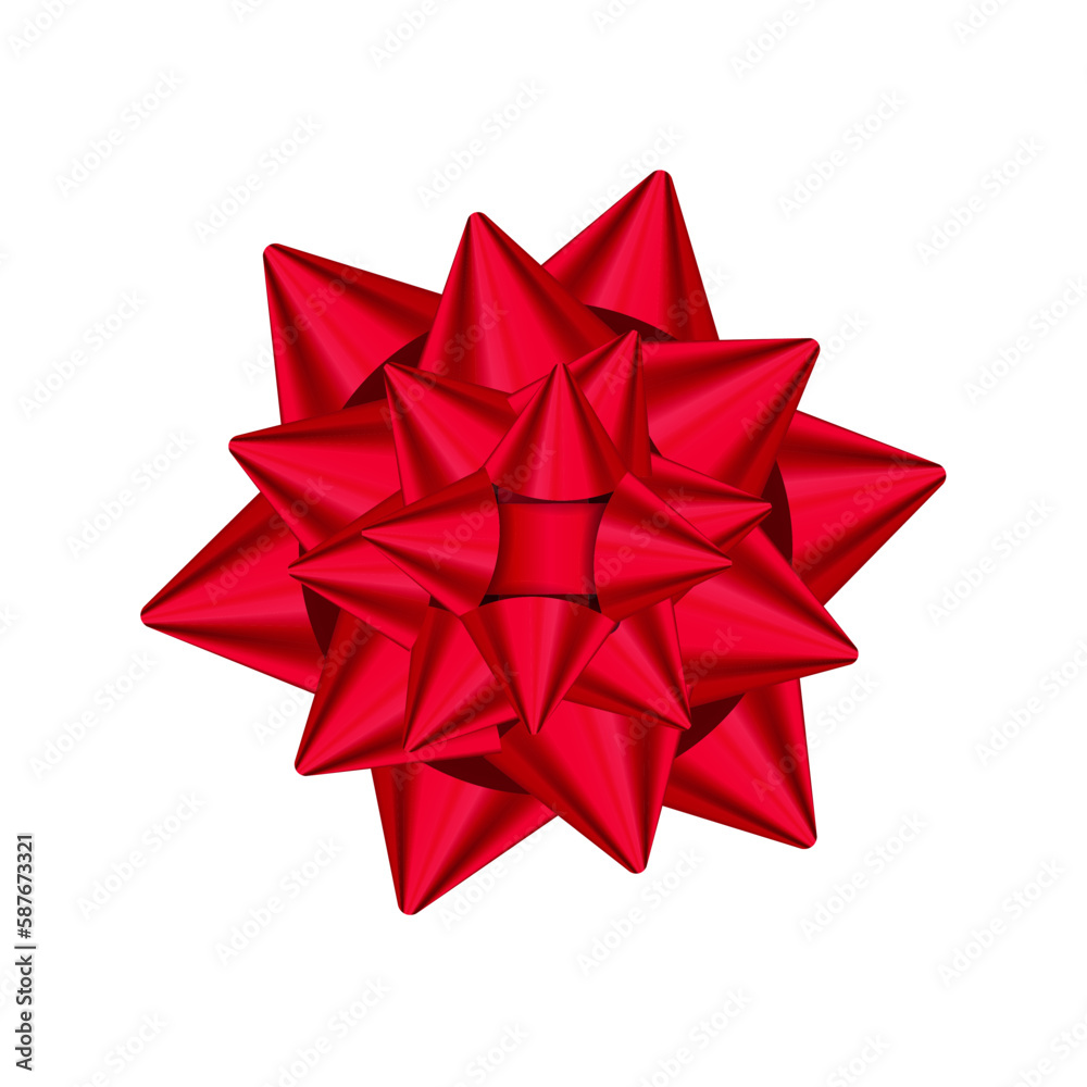 Volumetric decorative red bow from ribbon Christmas and happy new year symbol