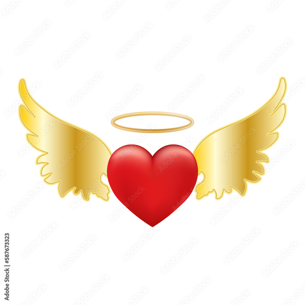 Obraz premium Volumetric shiny red heart with nimbus icon for St. Valentines Day