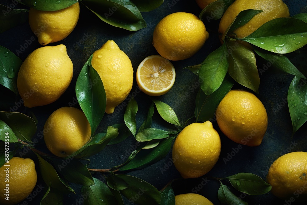 Fresh lemons background, generative ai