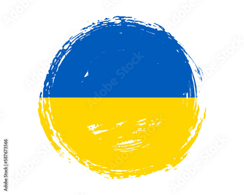 Circular hand painted textured brush flag of Ukraine country with plain solid background