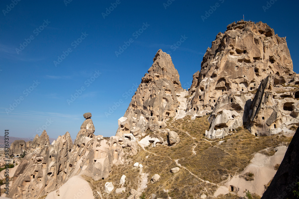 view of uchisar castle in cappadocia
