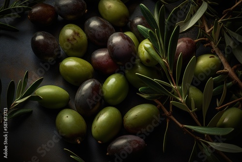fresh olives background, generative ai