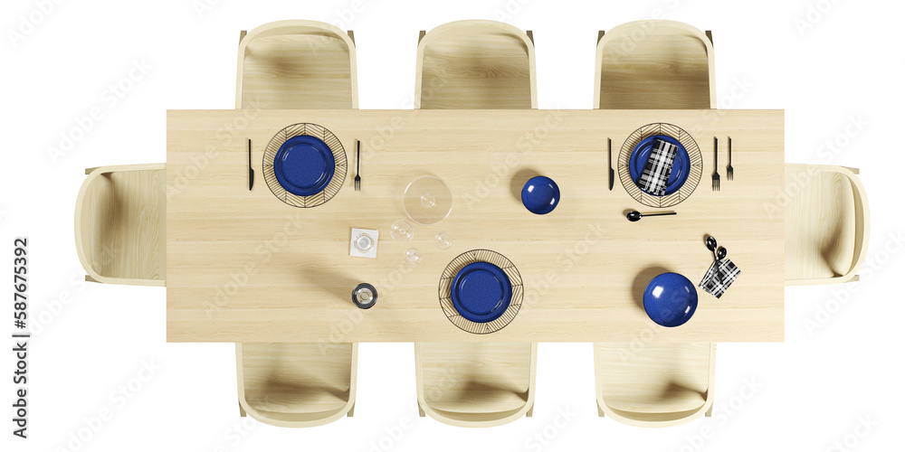 Fototapeta premium Top view of dining table with chairs