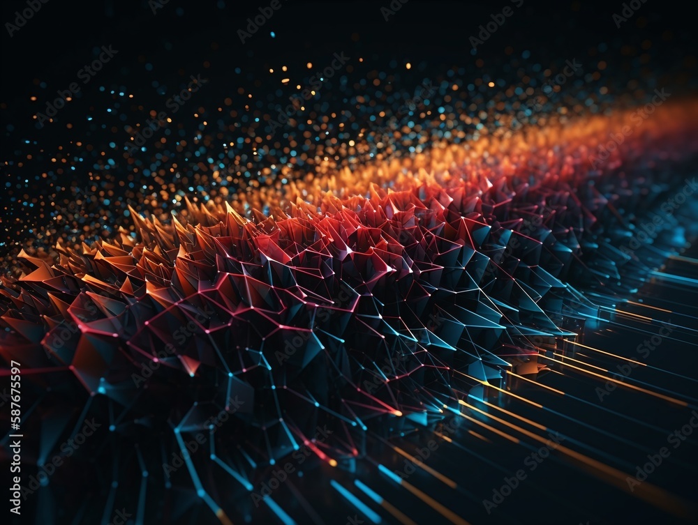 Fototapeta premium Data Network Nebulae with a Multi-Colored Visual Representation of Connected Nodes Generated by AI