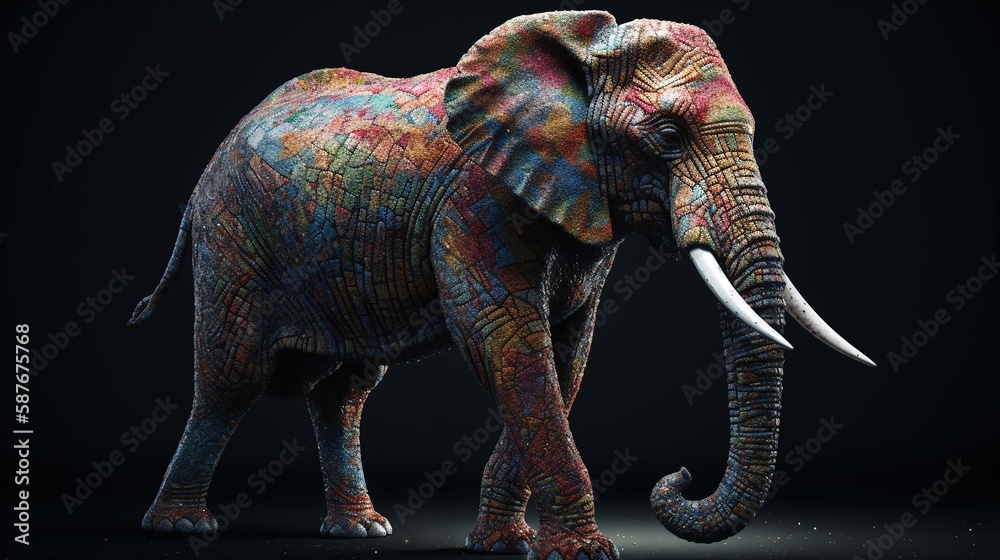 Obraz premium Vibrant Diversity as a Fictional African Elephant Showing its Colors Generated by AI