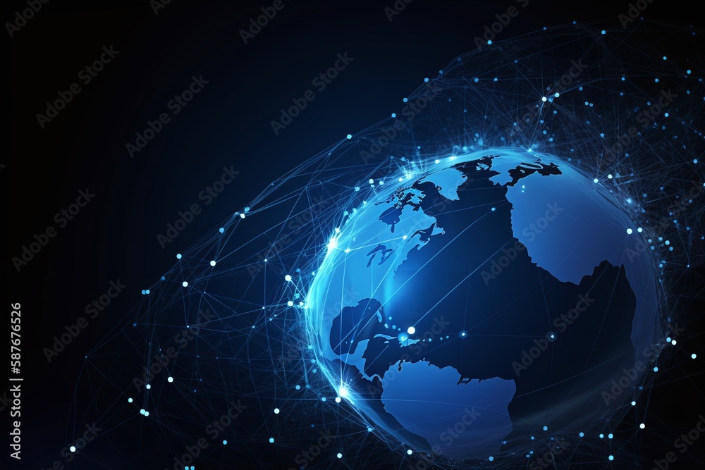 Fototapeta premium Earth Network with a Global Data Analysis Representation Generated by AI