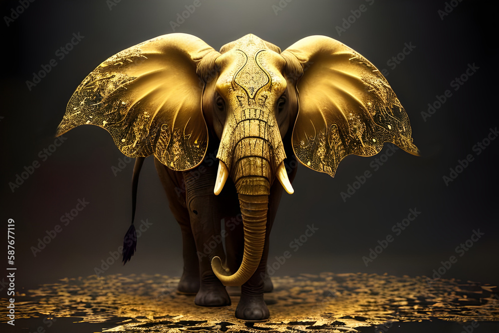 Abstract modern art of Elephant with golden texture . canvas art ...