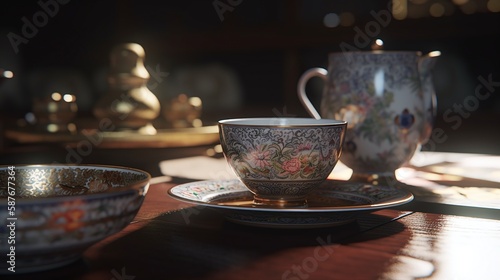 Intricate Fictional Japanese Porcelain with a Vibrant Landscape of Color and Detail Generated by AI