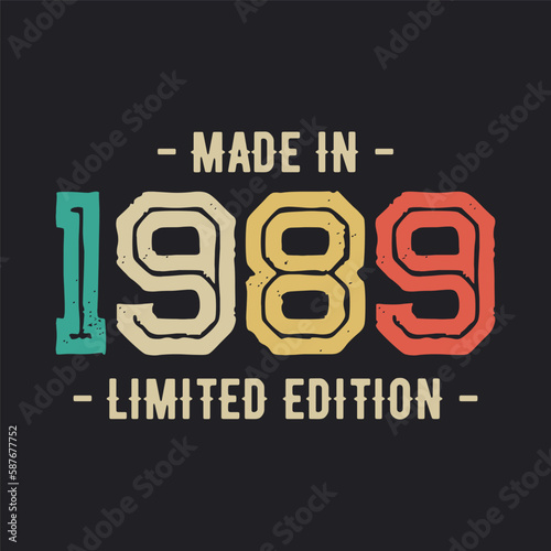 1989 vintage retro t shirt design, vector, black background