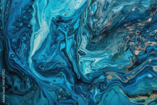 Illustration of an abstract painting with blue and gold colors. Generative AI