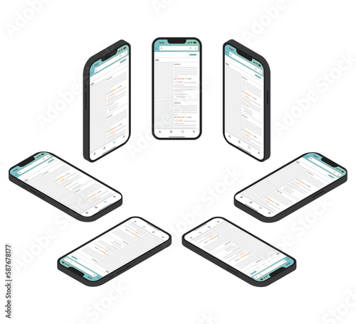 黒いスマートホンのアイソメイラストセット_通販サイト