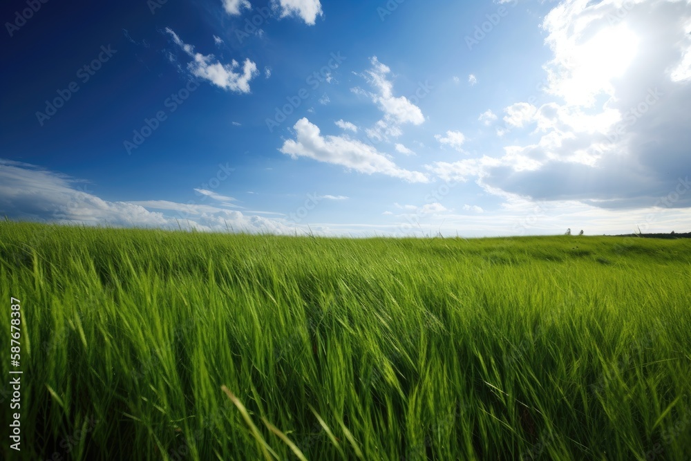 serene landscape with green grass under a clear blue sky. Generative AI serene landscape with green grass under a clear blue sky. Generative AI
