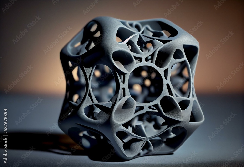 Gray abstract model object printed on 3d printer from powder close-up ...