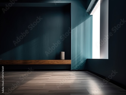 Clean Minimalist Room, blue walls,Wall Mockup for Artwork Display - Generative AI