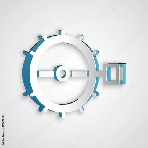 Paper cut Trap hunting icon isolated on grey background. Paper art style. Vector