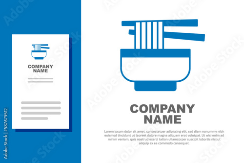 Blue Ramen soup bowl with noodles icon isolated on white background. Bowl of traditional asian noodle soup. Logo design template element. Vector