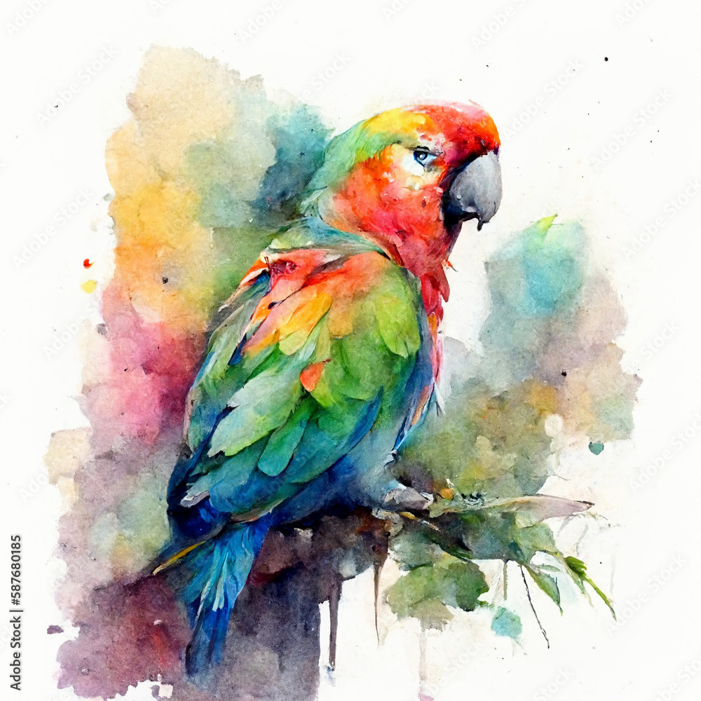 Obraz premium Watercolor painting of a parrot with white background.